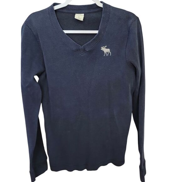 Abercrombie and Fitch Men's Blue v-neck long sleeve pullover sweater Sz LG - Picture 8 of 11